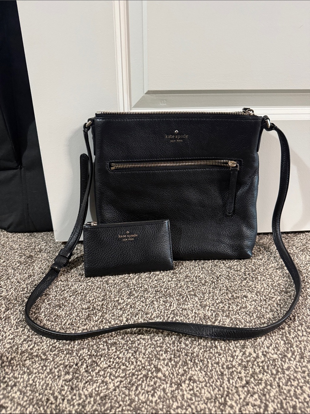 kate spade Black Pebbled Leather Crossbody with Coin Pouch